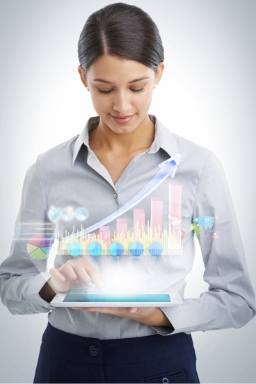 a woman using a touch screen device