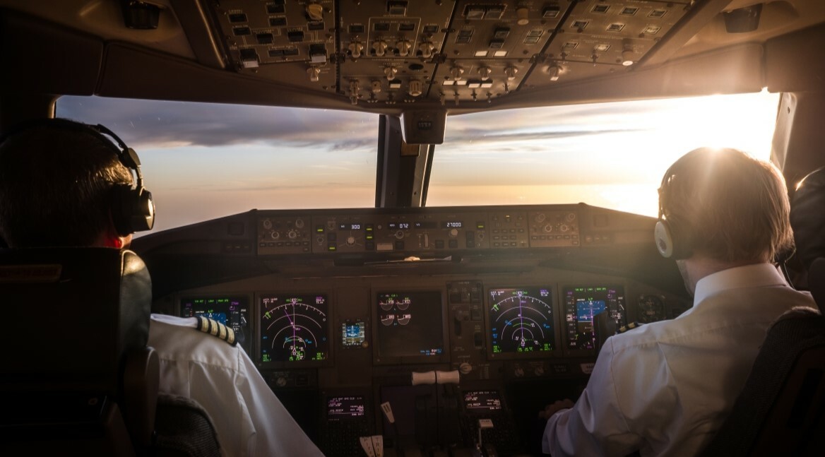 Two pilots in a cockpit