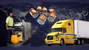a collage of an 18 wheeler truck and inductor wires