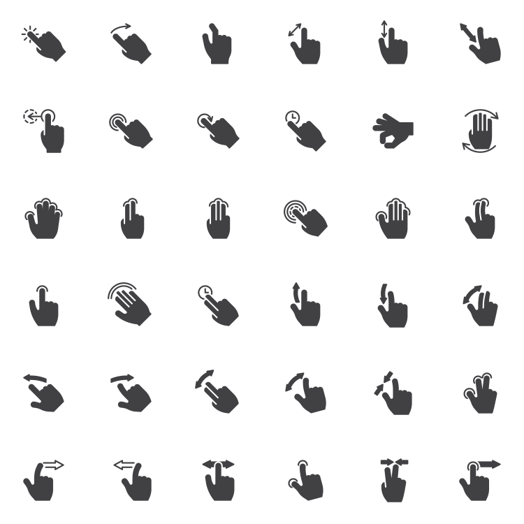 illustration of all usual touch gestures or touch events as a reference guide