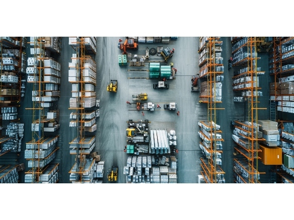 overhead shot of inventory management in warehouse