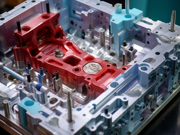 Plastic parts with injection molding machine. Generative AI