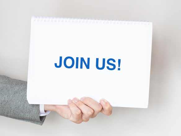 Held sign that says join us for career