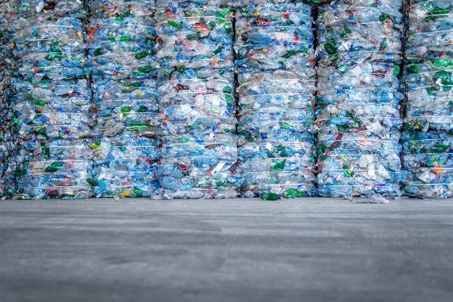 PET plastic recycling piles