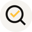 icon with an eyeglass and check representing inspections and appovals